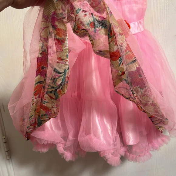 Beautiful Little Girls Pink Party Dress With Flowers Skirt is Fluffy and Flowy - Picture 8 of 9